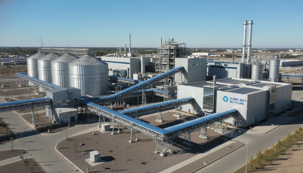 Cyclic Materials вложит $82 млн в переработку РЗМ в Южной Каролине Современный промышленный комплекс по переработке редкоземельных металлов с металлическими силосами и трубопроводами.