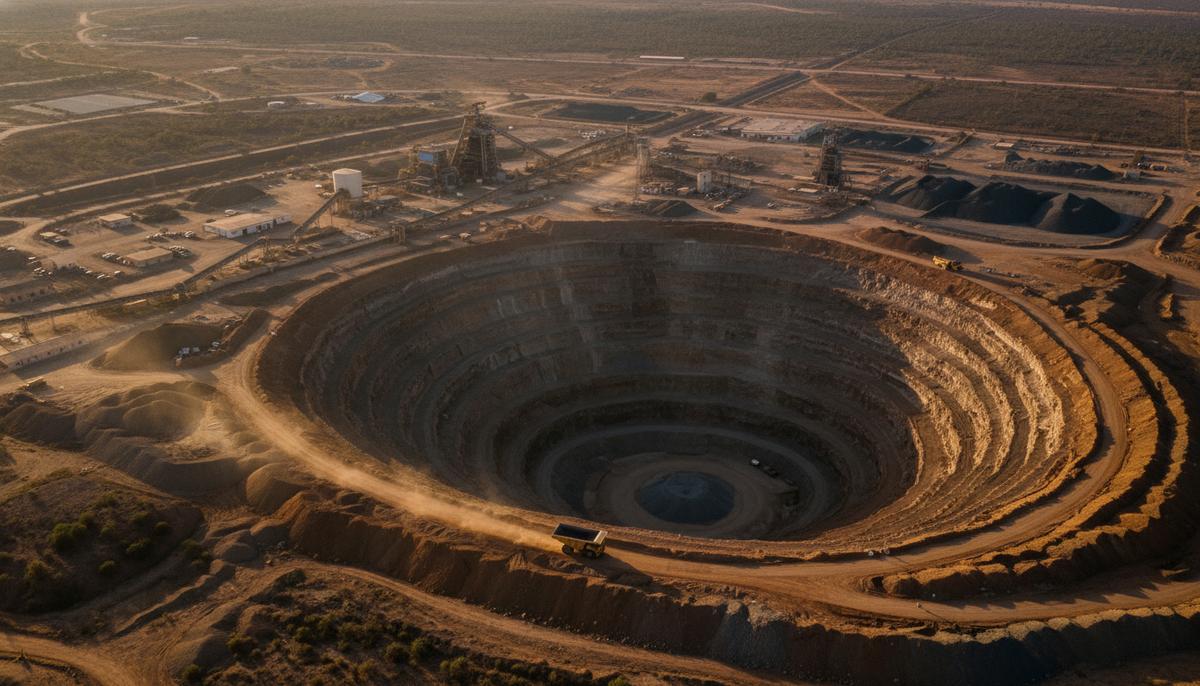 Мали и Barrick урегулировали спор, продлив лицензию на добычу золота Вид с воздуха на огромный золотодобывающий карьер в Мали с террасными стенами и промышленными постройками.