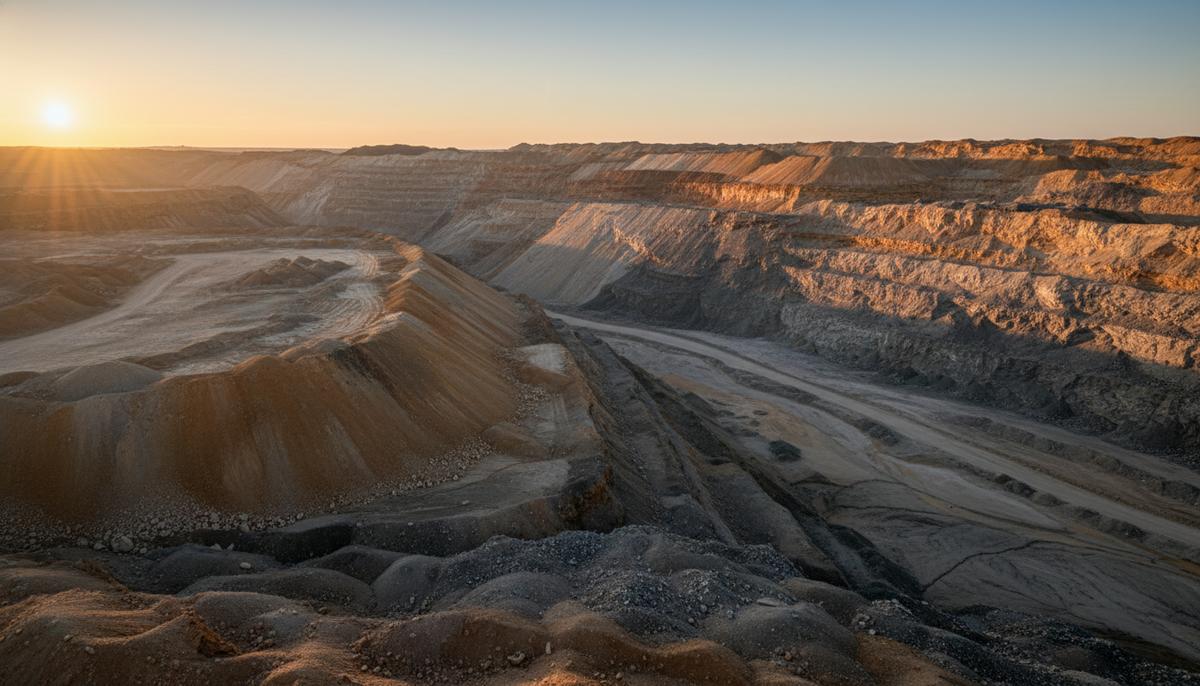 NLCIL и CSIR-CECRI будут извлекать критические минералы из отходов в Индии Огромные отвалы вскрышных пород и хвостов обогащения на территории открытого рудника, демонстрирующие слоистую структуру.
