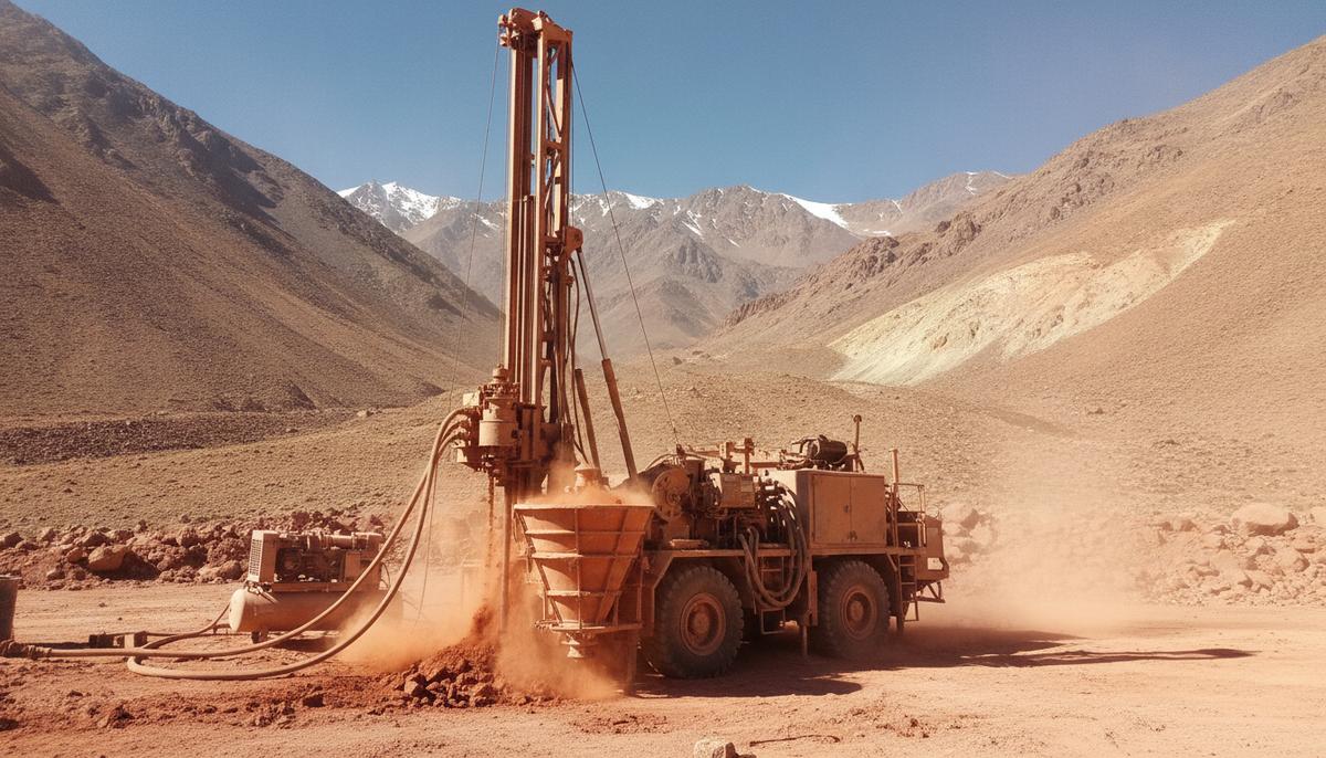 Great Southern Copper начала бурение на новом медно-золотом участке в Чили Буровая установка ведет разведочные работы на медно-золотом месторождении в засушливой и скалистой горной местности Чили.