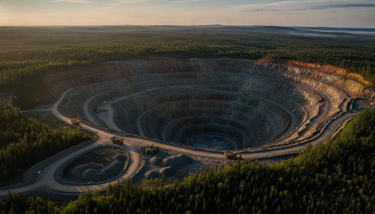 Generation Mining получила C$200 млн на медно-палладиевый проект Marathon Крупный карьер по добыче меди и палладия в скалистой лесной местности северного Онтарио, Канада. На террасах карьера видна тяжелая горнодобывающая техника.