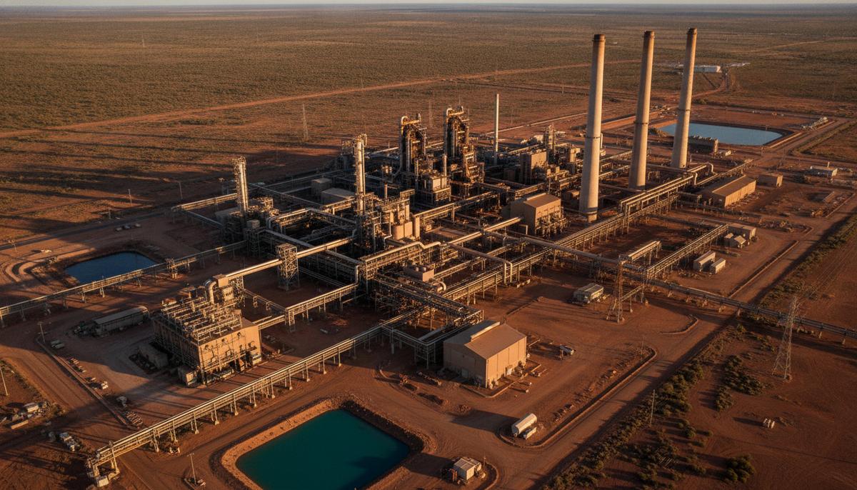 BHP привлекает Nerin к расширению производства меди в Австралии Крупный промышленный комплекс медеплавильного завода в австралийской пустыне, вид с воздуха.