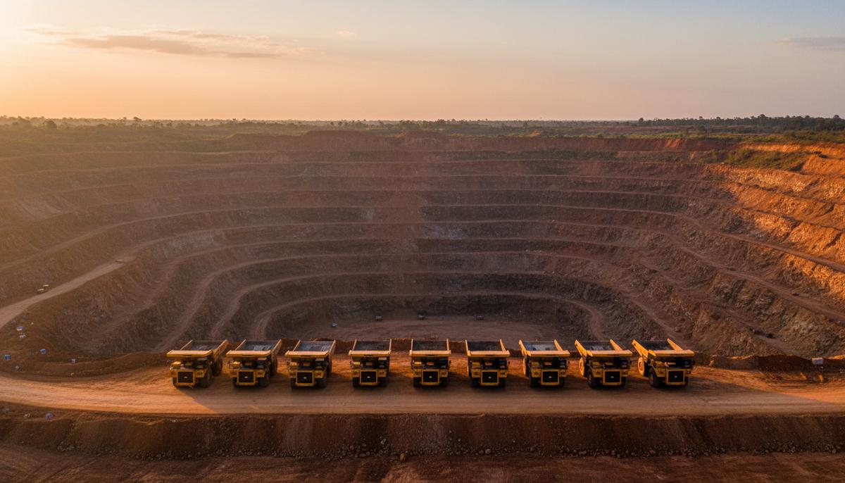 Perenti продаст технику AngloGold Ashanti после завершения контракта в Гане Крупная карьерная техника, самосвалы и экскаваторы, на территории золотодобывающего рудника Идуаприем в Гане.