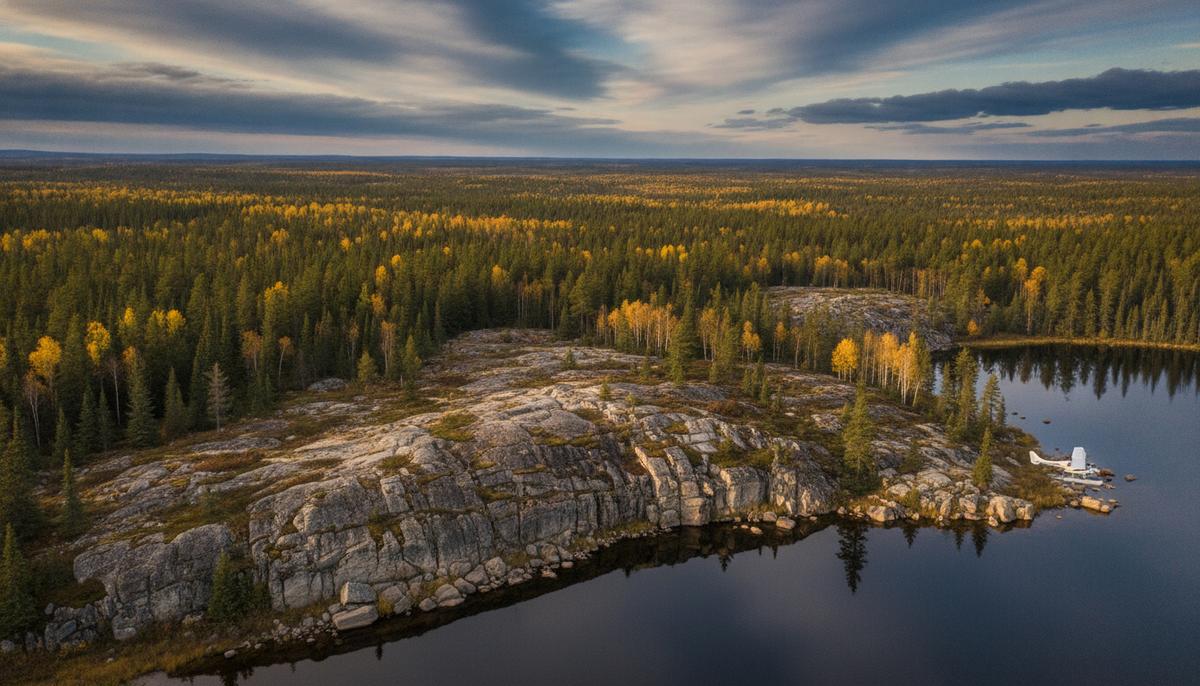 Purecore Metals получила опцион на урановый проект Yurchison в Канаде Неразработанный участок месторождения в бассейне Атабаска, Канада. Скалистая местность, таежный лес и озеро.
