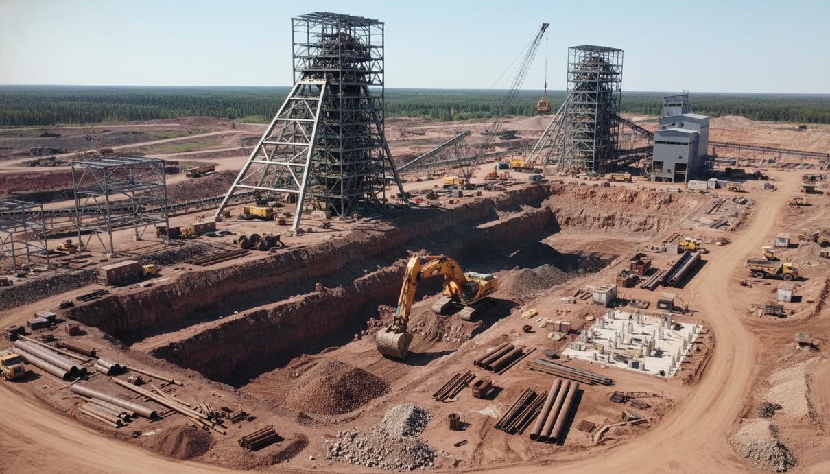 Строительная площадка горно-обогатительного комбината с промышленными зданиями и конструкциями в Миннесоте
