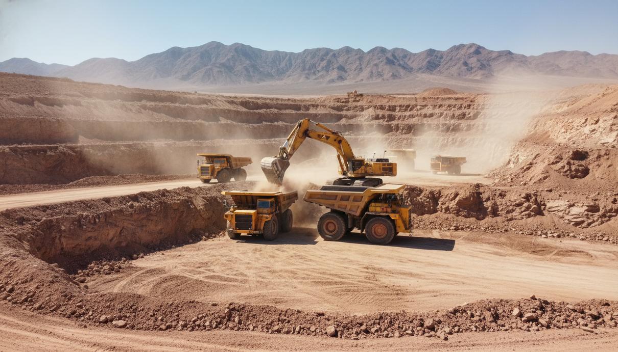 Turner Mining Group привлекла 150 млн долларов на расширение парка техники Ряд желтых карьерных самосвалов и гусеничный экскаватор на дне открытого золотодобывающего разреза.