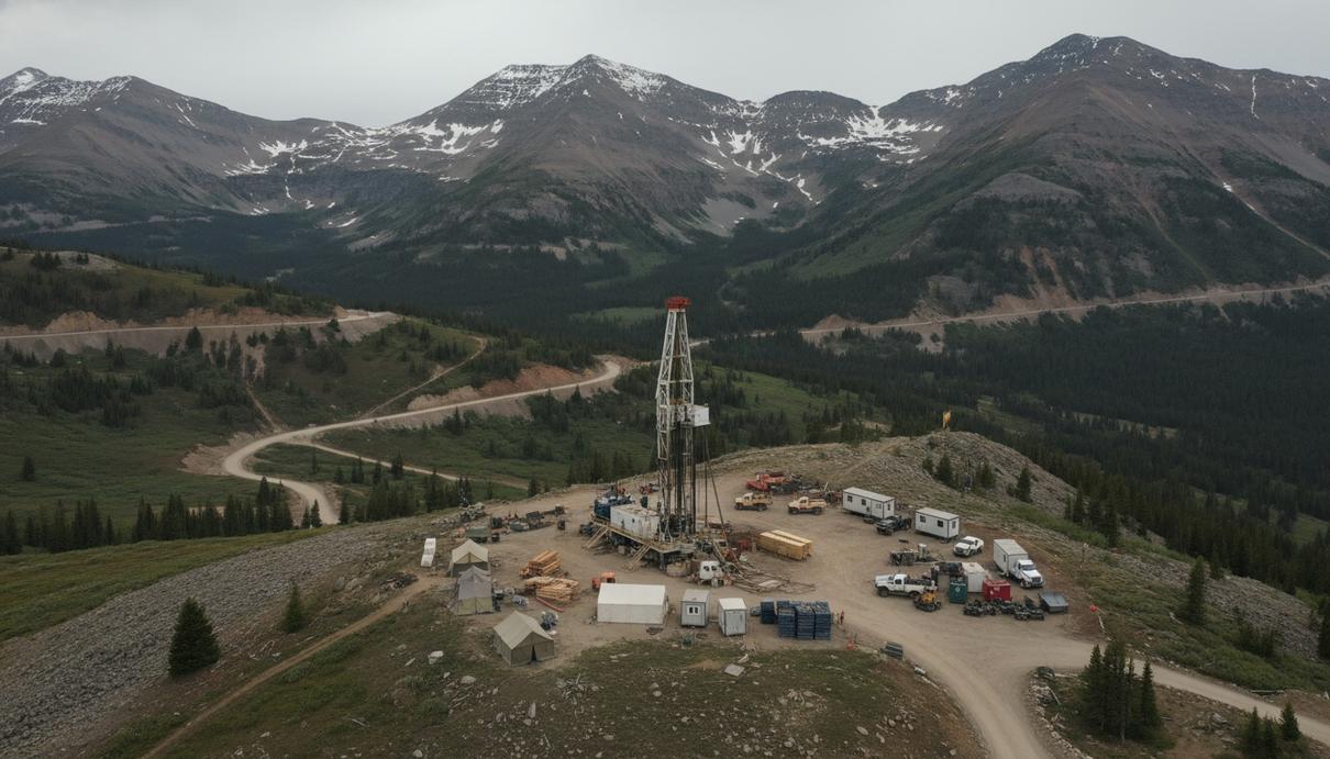 Mogotes Metals инвестирует в проект Copper Cliff в штате Монтана Буровая установка на горном склоне в штате Монтана в окружении хвойного леса и скал