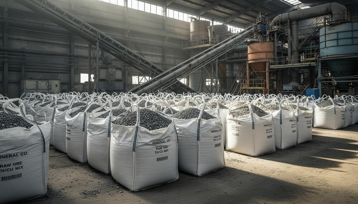 Промышленные мешки с рудным концентратом и оборудование горно-обогатительного комбината