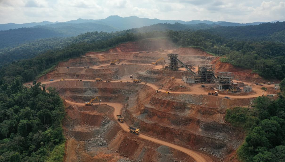 Промышленная площадка по добыче полезных ископаемых в горной местности провинции Эль-Оро в Эквадоре