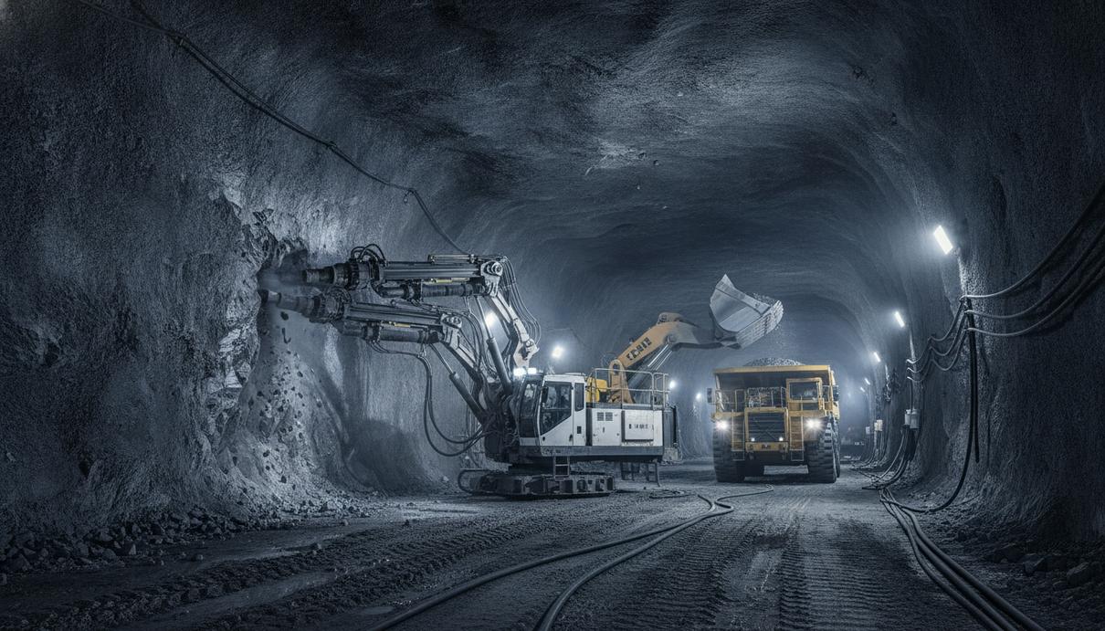 Sandvik поставит автоматизированную технику для медного рудника в Швеции Подземная буровая установка и погрузчик в освещённом тоннеле шведского медного рудника