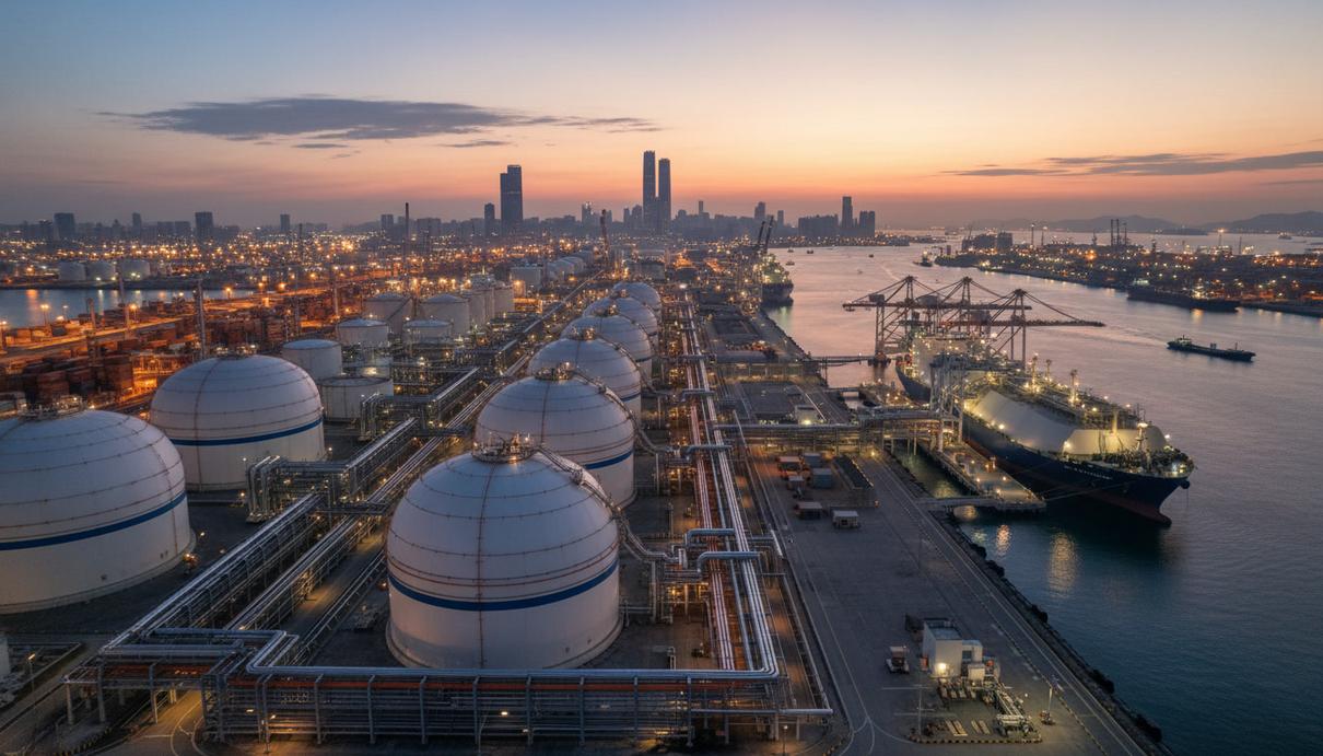 Резервуары для хранения сжиженного природного газа и трубопроводы в морском порту