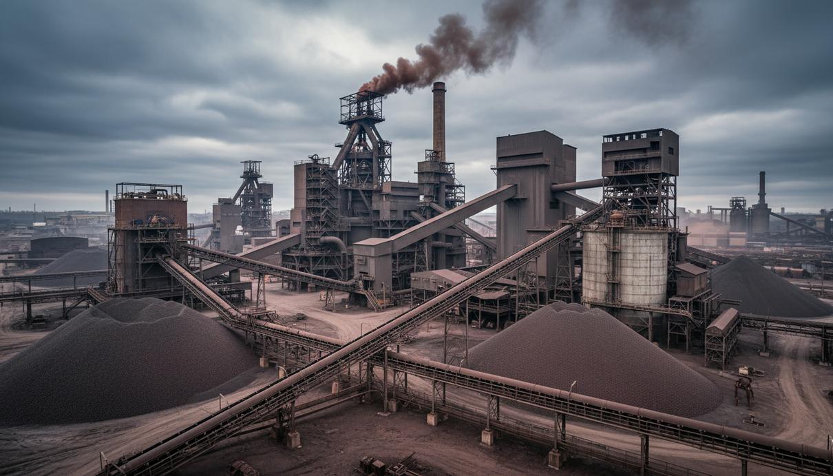 Mesabi Metallics вложит $18 млрд в металлургический комплекс в США Промышленный комплекс металлургического завода с конвейерами и складами железорудных окатышей.
