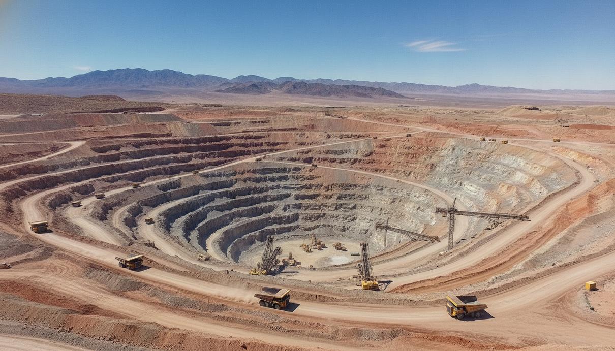 SSR Mining выкупит Roxmore Resources за 464 млн долларов Золоторудный карьер со ступенчатыми склонами и карьерными самосвалами в пустынной местности Невады
